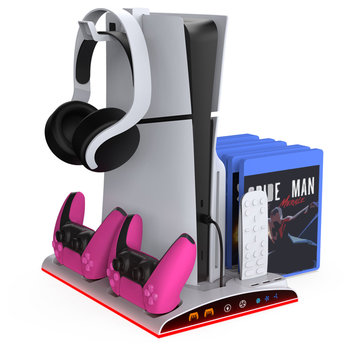 Stacja Ładowania i Chłodzenia do PS5 z RGB – Podwójne Ładowanie Kontrolerów, Ciche Wentylatory i Zasilanie z Konsoli - DOBE