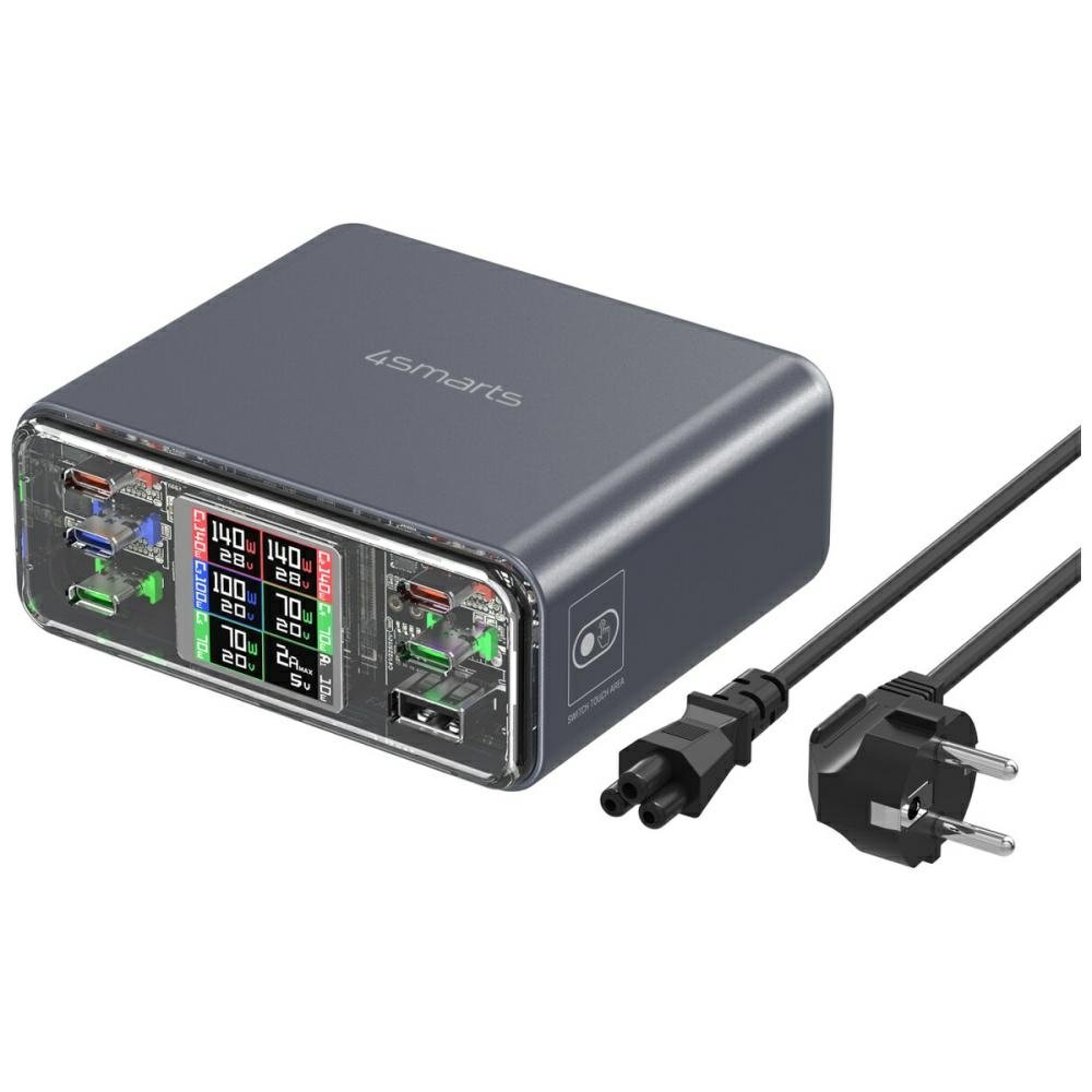 Stacja ładująca 4smarts Desk Charger Lucid GaN DIY 360W 5xUSB-C 1xUSB-A szary