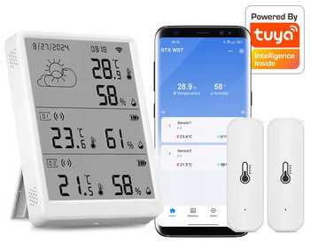 Stacja Pogodowa + 2 zewn. Sensory Temperatury i Wilgotności LCD WiFi Tuya - RTX