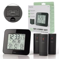 Stacja pogody Hama EWS-TRIO 3 czujniki termometr higrometr DCF budzik zegar