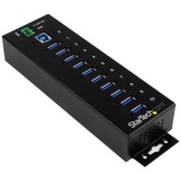 StarTech.com 10-portowy koncentrator USB 3.0 - 5 Gb/s - Metalowy przemysłowy koncentrator USB-A z ochroną ESD i przeciwprzepięciową - Możliwość montażu na szynie DIN, na ścianie lub na biurku