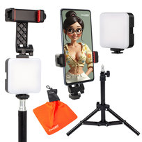 Statyw Oświetleniowy 47cm + Lampa LED + Uchwyt na Smartfon + Ściereczka