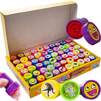 STEMPLE STĘPELKI PIECZĄTKI kolorowe 60 szt ZWIERZĘTA bezpieczny tusz - domino-toys
