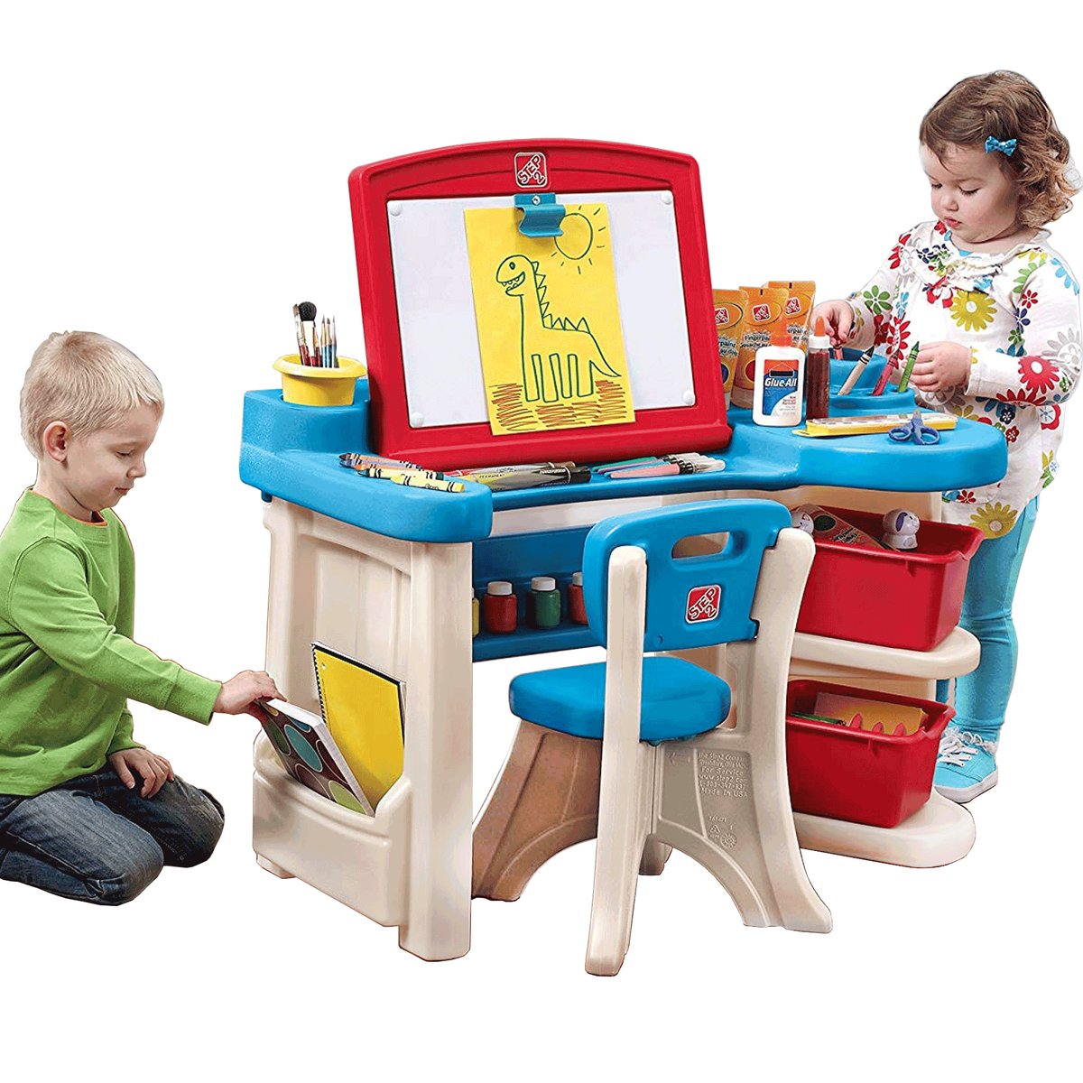 Фото - Дитячі меблі Step2 Biurko dla małego artysty z krzesłem półkami i tablicą 
