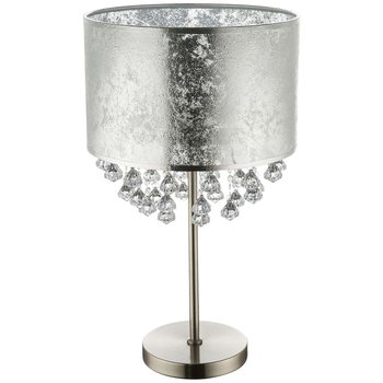 Stojąca LAMPA stołowa AMY 15188T3 Globo nocna LAMPKA abażurowa z kryształkami glamour crystal srebrna przezroczysta - GLOBO