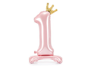 Stojący balon foliowy cyfra "1", 84 cm, jasny różowy - PartyDeco