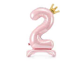 Stojący balon foliowy cyfra "2", 84 cm, jasny różowy - PartyDeco