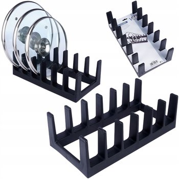 Stojak kuchenny HOMEPOINT 0021 - 28x15x9 cm czarny organizer na pokrywki deski talerze szafka blat szuflada plastik - Vilde
