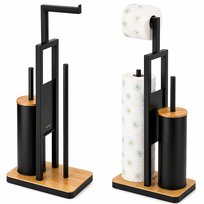 Stojak łazienkowy 3w1 MADRYT papier, szczotka loft– Czarny Mat & Naturalny Bambus Yoka Home