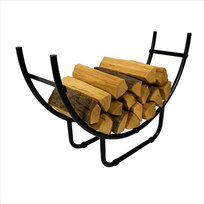 Stojak na drewno kominkowe metalowy czarny półokrągły regał na opał do kominka salonu styl loftowy 93x58x26 cm | BEGRYF