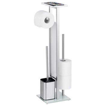 Stojak na papier toaletowy z pojemnikiem i szczotką WENKO, srebrny, 70x18x21 cm - WENKO