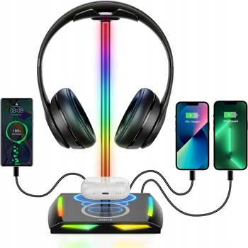 STOJAK NA SŁUCHAWKI FEEGAR HOLD Podświetlanie RGB HUB 3x USB Typ-C Indukcja - Feegar
