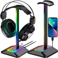 STOJAK NA SŁUCHAWKI NAUSZNE GAMINGOWY PODŚWIETLENIE RGB LED HUB USB UCHWYT