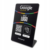 Stojak NFC QR stand prezenter gięty tabliczka do opinii Google z LOGO FIRMY