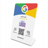 Stojak NFC QR stand prezenter gięty tabliczka do opinii Google z LOGO FIRMY