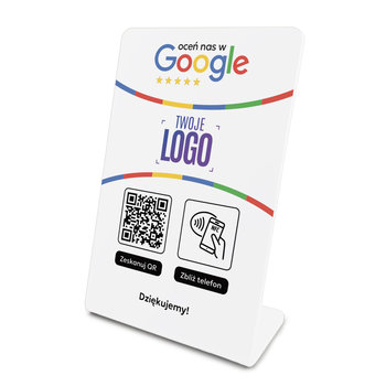 Stojak NFC QR stand prezenter gięty tabliczka do opinii Google z LOGO FIRMY - HeyPrint