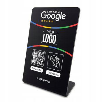 Stojak NFC QR stand prezenter gięty tabliczka do opinii Google z LOGO FIRMY - HeyPrint