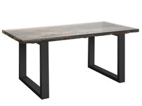 Stół 180 cm do jadalni z blatem z litego drewna z recyklingu pokryty szklanym blatem i czarnymi nogami