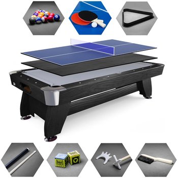 Stół Bilardowy Spływowy Vip Extra 8 Ft Czarno Szary Z Nakładką Ping-Pong Blat - Hop-Sport