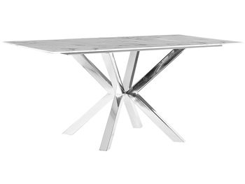 Stół do jadalni 160 x 90 cm szklany efekt marmuru ze srebrnym SABROSA - Beliani