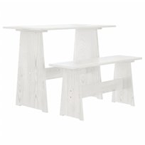 Stół jadalniany z ławką - drewno sosnowe, biały, 1 / AAALOE