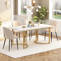 Stół jadalny-140 x 80 cm-1 sztuka-nowoczesny stół kuchenny-rama metalowa-prostokątny stół-wzór marmuru-biały-złoty