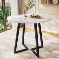 Stół jadalny okrągły - MDF z wzorem marmuru, 80 cm, biało-czarny, metalowy, do jadalni salonu