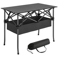 Stół kempingowy Outsunny, składany stół z kieszenią z siatki, torba transportowa, aluminiowy stół ogrodowy, składany stolik boczny do ogrodu, na balkon, na kemping, 93 x 68 cm, czarny