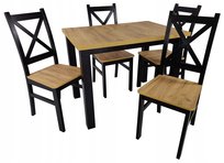 Stół mały 70x100 Dąb Craft 4 Krzesła krzyż czarne