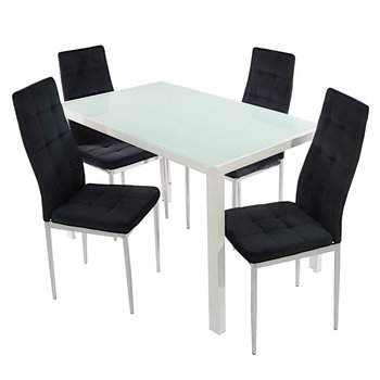 Stół MONAKO biały i 4 krzesła MONAKO VELVET czarne - BMDesign