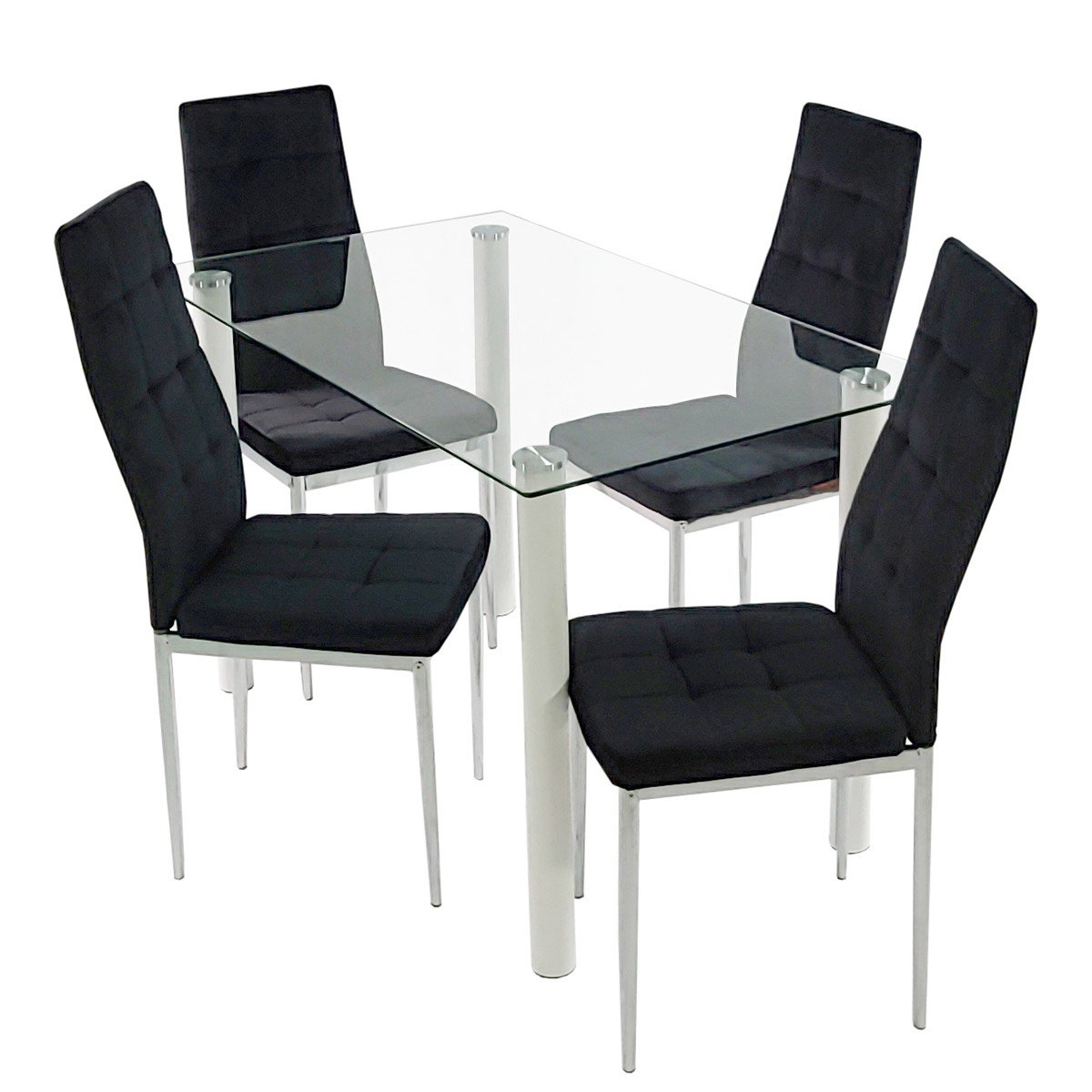 Zdjęcia - Stół kuchenny Stół NICEA biały i 4 krzesła MONAKO VELVET czarne
