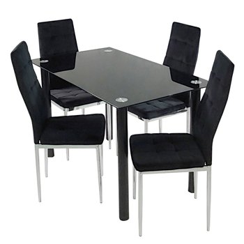 Stół NICEA czarny i 4 krzesła MONAKO VELVET czarne - BMDesign