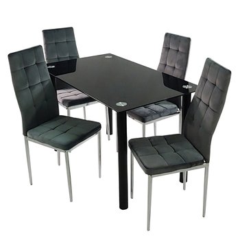 Stół NICEA czarny i 4 krzesła MONAKO VELVET szare - BMDesign