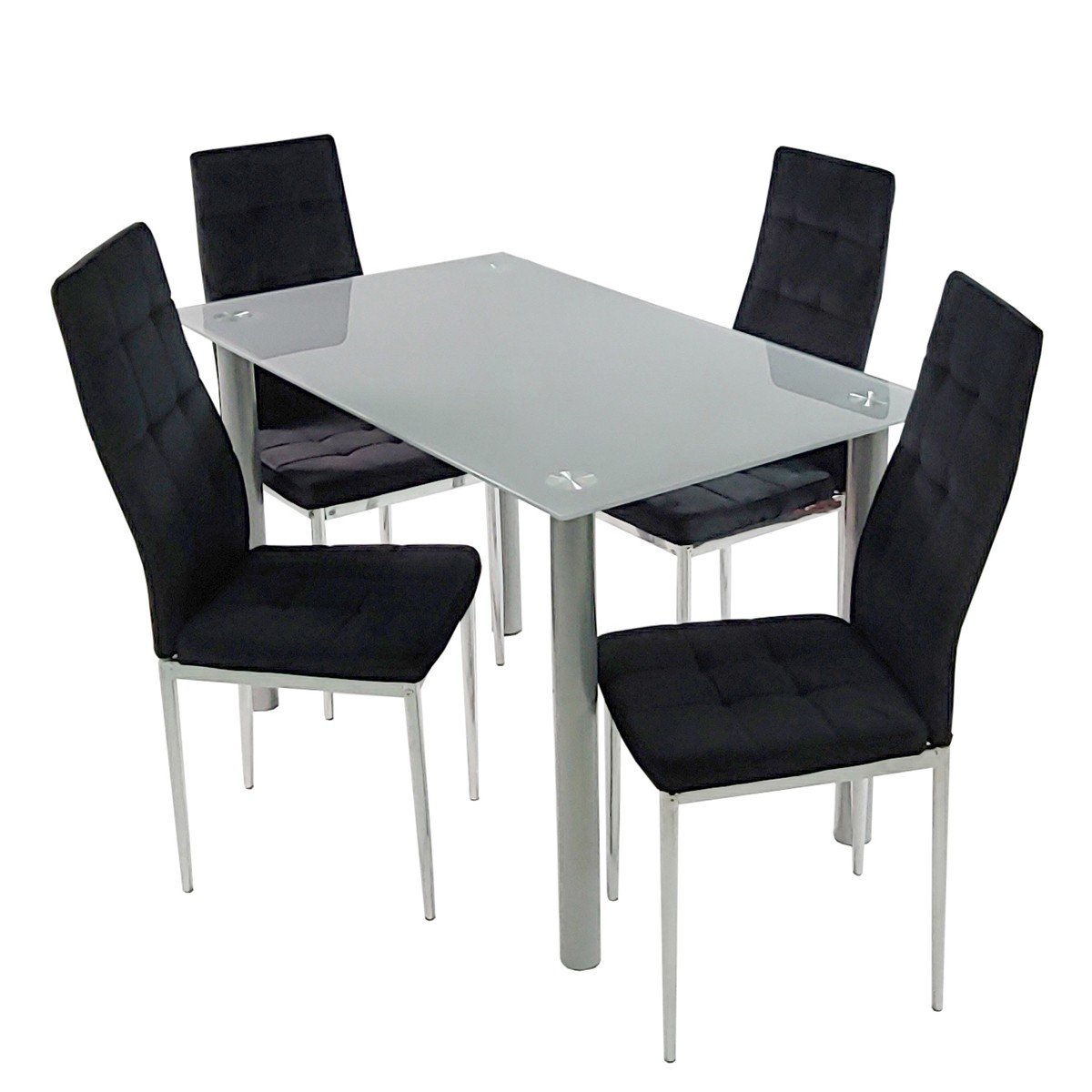 Фото - Обідній стіл Stół NICEA szary i 4 krzesła MONAKO VELVET czarne