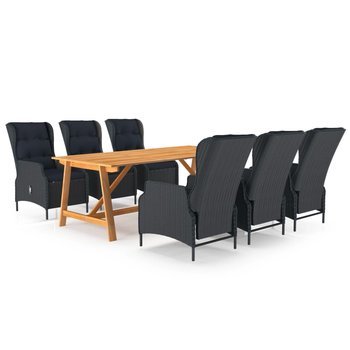 Stół ogrodowy akacjowy + 6 krzeseł rattan czarny / AAALOE - Zakito Home