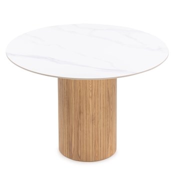 Stół okrągły lamele, efekt białego marmuru, spiek, jesion - MIA home
