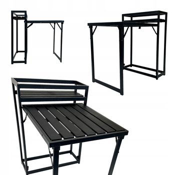 Stół Stolik Rozkładany Na Balkon Skrzynka Na Kwiaty Półka 2 W 1 Male Czarny - Kontrast