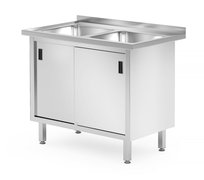 Stół z dwoma zlewami, szafka – spawany, z drzwiami suwanymi, HENDI, Profi Line, 1000x600x850 mm, 1000x600x(H)850mm