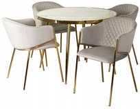 Stół z Krzesłami Zestaw Do Jadalni Salonu Nowoczesny Glamour Biały Złoty