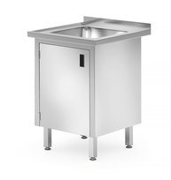 Stół ze zlewem, szafka – spawany, z drzwiami na zawiasach, HENDI, Profi Line, 600x600x850 mm, 600x600x(H)850mm