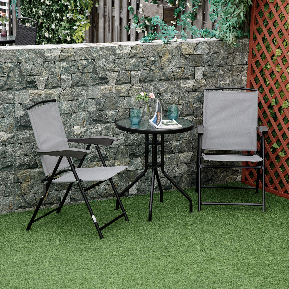 Stolik Bistro Kawowy Outdoor z Blatem z Hartowanego Szkła, Okrągły Stół Ogrodowy Jadalny – Średnica 60 cm