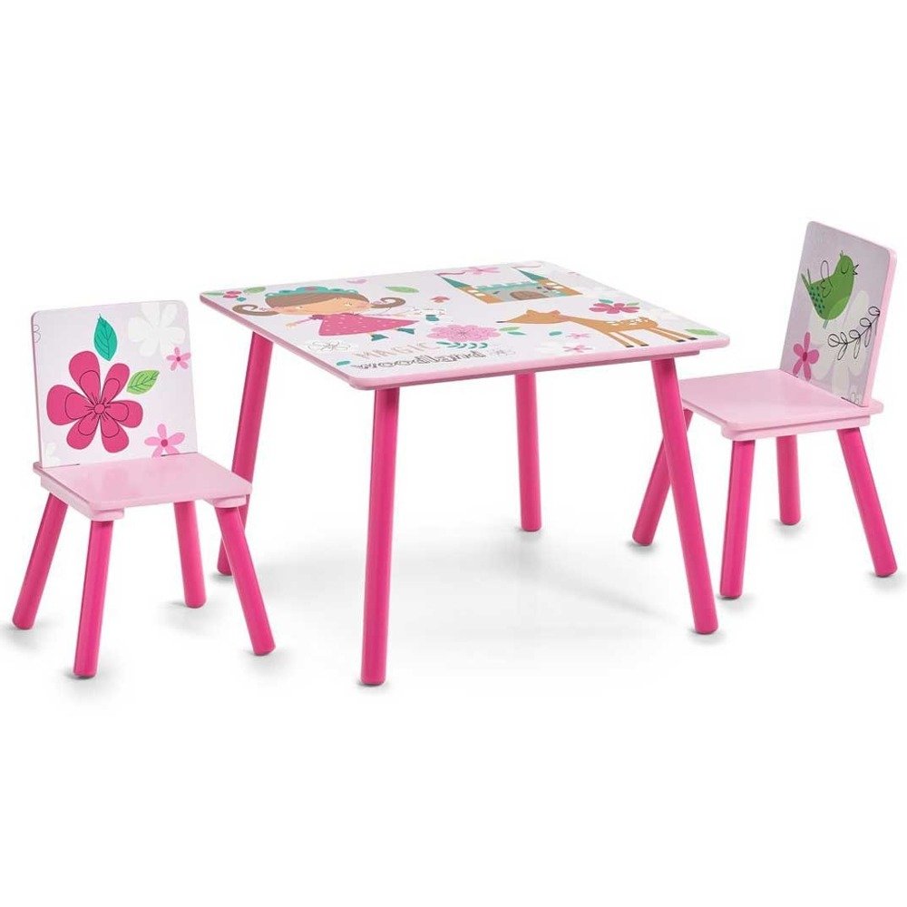 Stolik dziecięcy Girly + 2 krzesełka ZELLER, różowy Dziecięcy zestaw ogrodowy BIEDRONKA krzesła+stolik