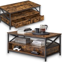 Stolik Kawowy 100X55X45Cm W Stylu Rustykalnym, Ława Do Salon, Stól Kawowy Z 2 Szufladami, Półką, Meble Do Domu