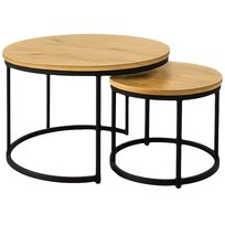 Stolik Kawowy 2W1 Okrągły Stoliki Kawowe Zestaw Dąb Loft Industrial Sk106