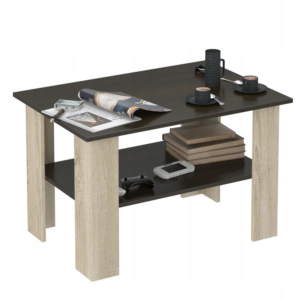 Stolik Kawowy Blat Prostokątny Mobene Modern 80 X 60 X 55Cm Wenge Mix Sonoma