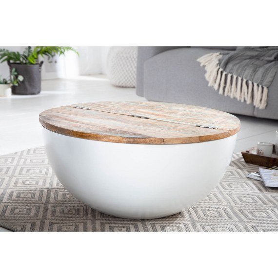 Zdjęcia - Stolik kawowy Invicta  jakarta 70cm białe drewno 40893 