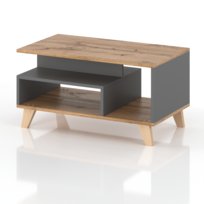 STOLIK KAWOWY ŁAWA PÓŁKĄ POKÓJ SALON KLASYCZNY GRAFIT DĄB WOTAN 90cm SCANDI