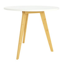 Stolik kawowy okrągły biały blat drewniane nogi bambus nowoczesny skandynawski | 56x56 cm | BEGRYF
