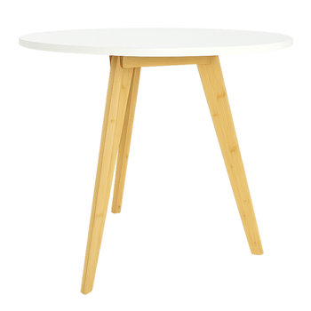 Stolik kawowy okrągły biały blat drewniane nogi bambus nowoczesny skandynawski | 56x56 cm | BEGRYF - BEGRYF