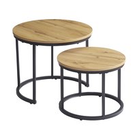 STOLIK KAWOWY OKRĄGŁY INDUSTRIALNY ZESTAW 2 STOLIKI KAWOWE LOFT DĄB